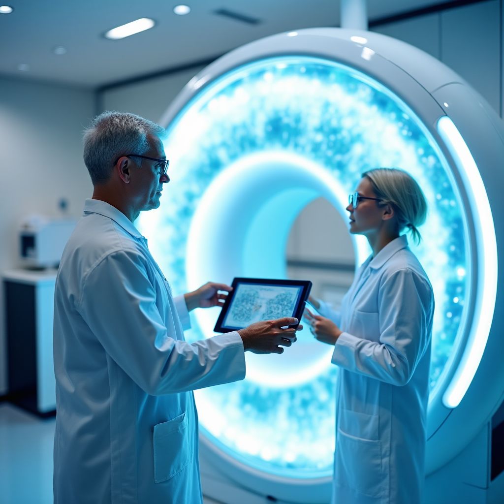 Forskare som arbetar med avancerad medicinsk utrustning i ett laboratorium i Göteborg.